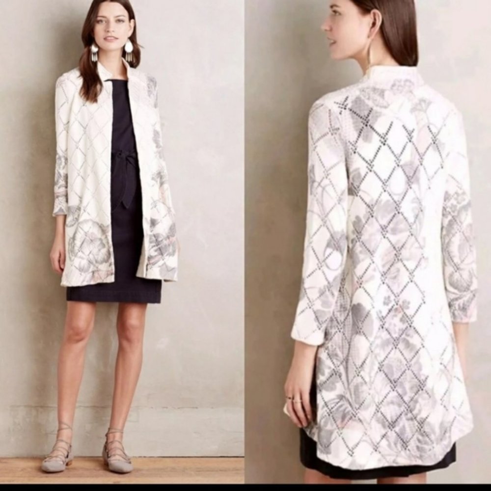 Anthropologie Knitted & Knotted Open Longline Cardigan S $168 Pockets Cotton